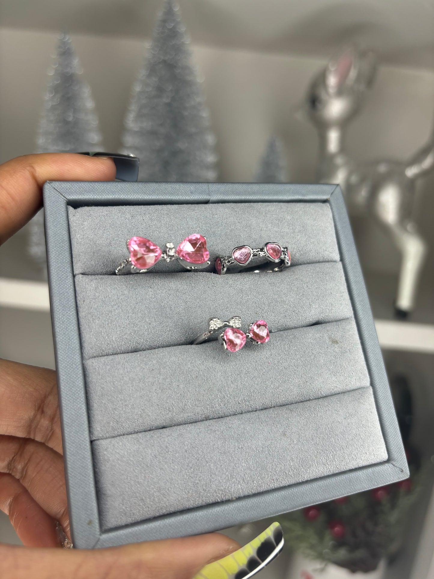 Bow heart ring set