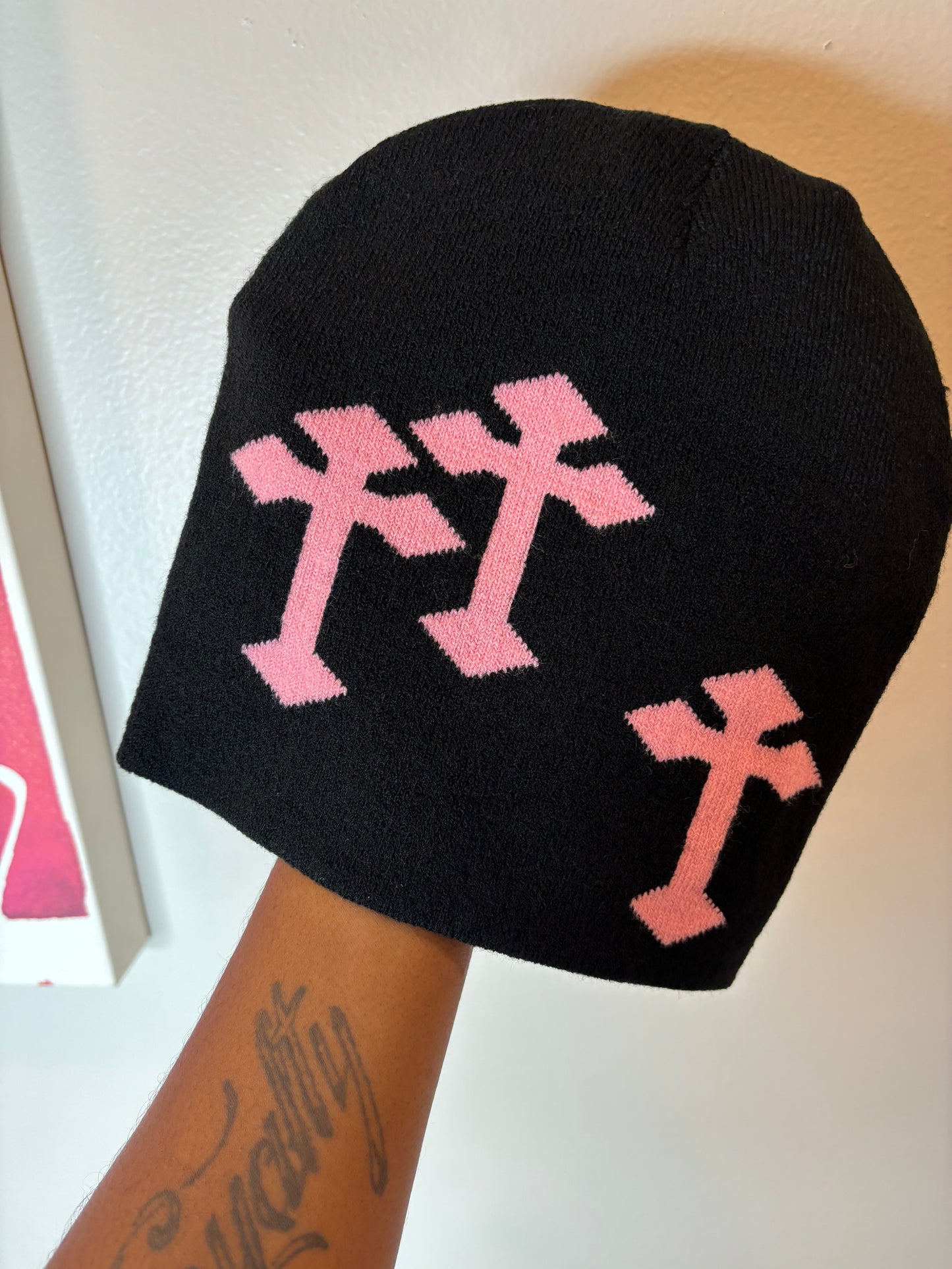 Pink cross beanie